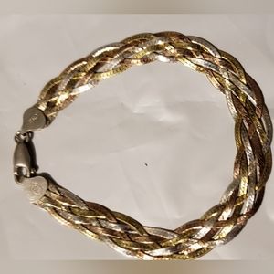 Vtg. Gorgeous Italian Multi Toned Sterling 7” Braided Herringbone Bracelet